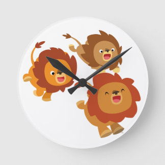 Happy Trio des Niedlichen Cartoon Lions Wall Clock Runde Wanduhr