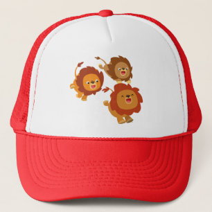 Happy Trio von Niedlichen Cartoon Lions Hat Truckerkappe