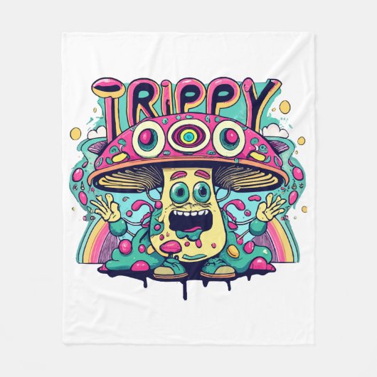 Happy Trippy Mushroom Fleecedecke (Vorderseite)