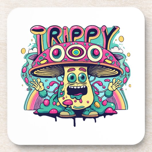 Happy Trippy Mushroom Getränkeuntersetzer (Vorderseite)