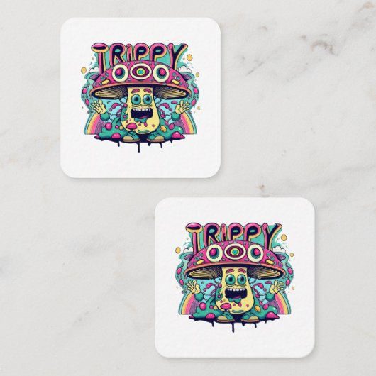 Happy Trippy Mushroom Quadratische Visitenkarte (Vorne/Hinten)