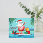 Happy Tropical Christmas Santa Feiertagspostkarte (Stehend Vorderseite)
