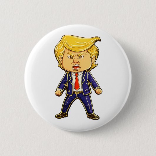 Happy Trump Pin Chibi Cartoon Funny Meme Pop Button (Vorderseite)