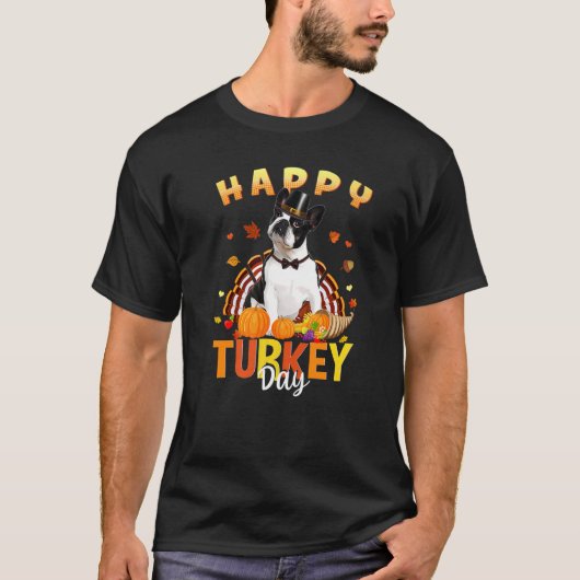 Happy Turkey Day Boston Terrier Erntedank Day H T-Shirt (Vorderseite)