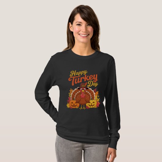 Happy Turkey Day Cute Thanksgiving Turkey Pumpkin T-Shirt (Vorne ganz)