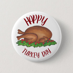 Happy Turkey Day Erntedank Dinner Cranberries Button