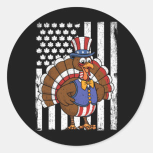 Happy Turkey Day Erntedank USA Flaggenpatentiotic Runder Aufkleber