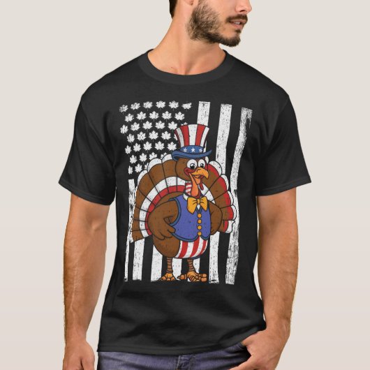 Happy Turkey Day Erntedank USA Flaggenpatentiotic  T-Shirt (Vorderseite)