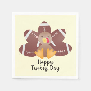 Happy Turkey Day Football Feathers Serviette
