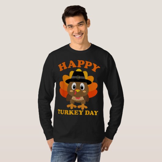 Happy Turkey Day Niedlich Little Pilgrim Geschenk T-Shirt (Vorne ganz)