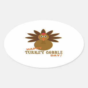 Happy Turkey Gobble Day Erntedank Ovaler Aufkleber