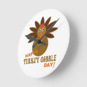 Happy Turkey Gobble Day Erntedank Runde Wanduhr (Winkel)