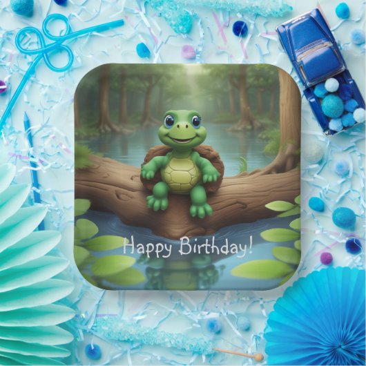 Happy Turtle Birthday Pappteller (Party)