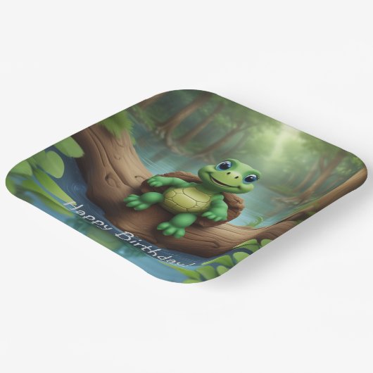 Happy Turtle Birthday Pappteller (Gewinkelt)