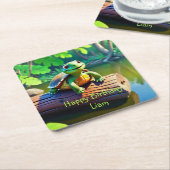 Happy Turtle Birthday Rechteckiger Pappuntersetzer (angewinkelt)