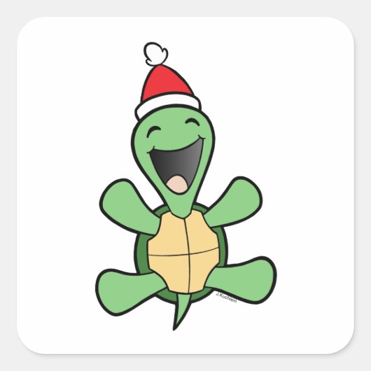 Happy Turtle Christmas Quadratischer Aufkleber (Vorderseite)