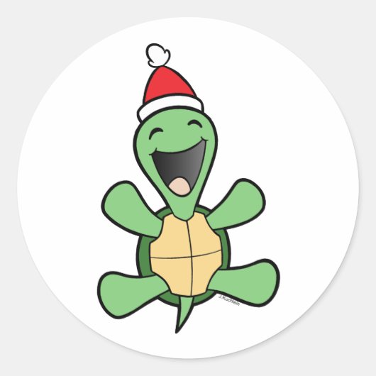 Happy Turtle Christmas Runder Aufkleber (Vorderseite)