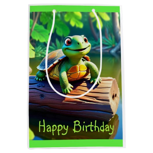Happy Turtle Medium Geschenktasche Mittlere Geschenktüte (Vorderseite)