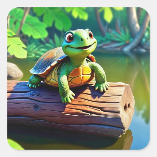 Happy Turtle Square Sticker (Vorderseite)