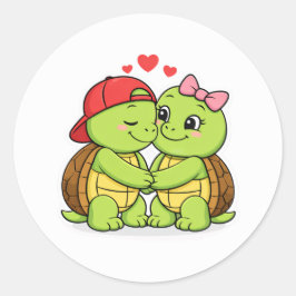 Happy turtles in love runder aufkleber