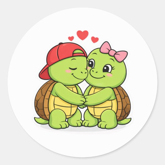 Happy turtles in love runder aufkleber (Vorderseite)