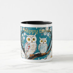 Happy Twins" Keramik Tasse mit Niedlichem Owl Desi