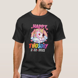 Happy Twosday 2022 Unicorn Girl Rainbow 2 Tage T-Shirt