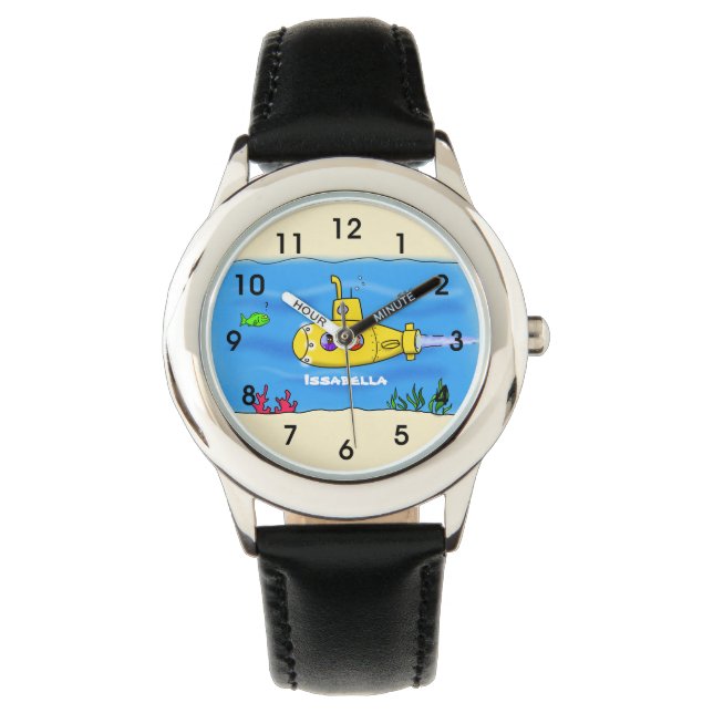 Happy U-Boot-Cartoon Armbanduhr (Vorderseite)
