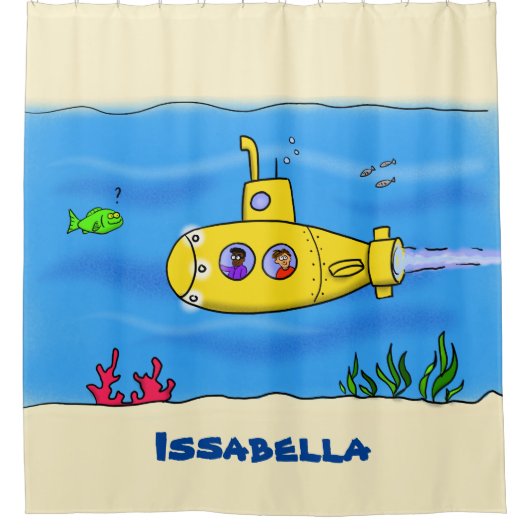 Happy U-Boot-Cartoon Duschvorhang (Vorderseite)