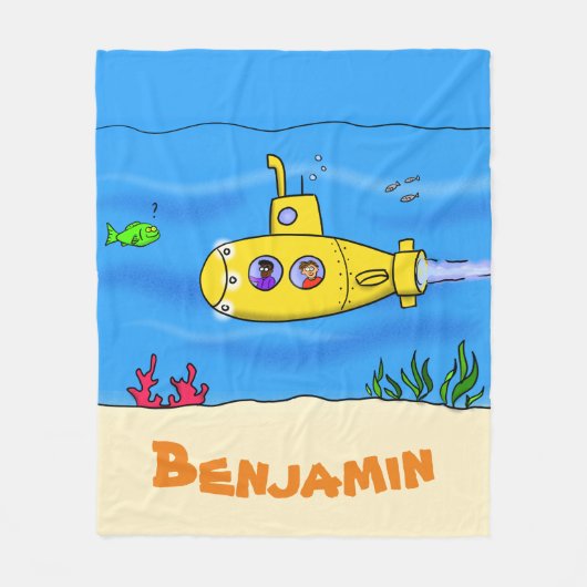 Happy U-Boot-Cartoon Fleecedecke (Vorderseite)