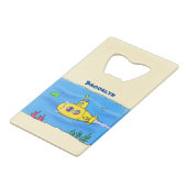 Happy U-Boot-Cartoon Geldbeutel Flaschenöffner (Vorderseite Schrägansicht)