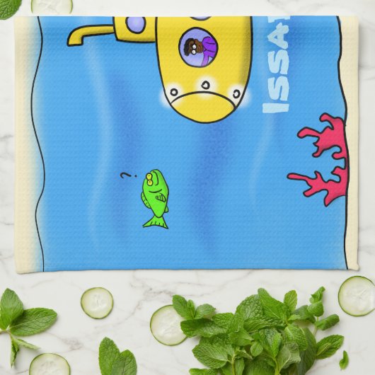 Happy U-Boot-Cartoon Geschirrtuch (Gefaltet)