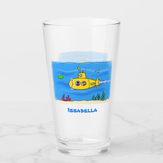 Happy U-Boot-Cartoon Glas (Vorderseite)