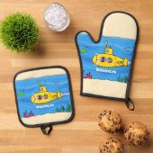 Happy U-Boot-Cartoon Ofenhandschuh & Topflappen-Set (Oben Unten)