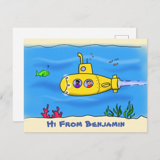 Happy U-Boot-Cartoon Postkarte (Vorne/Hinten)