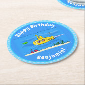 Happy U-Boot-Cartoon Runder Pappuntersetzer (Angewinkelt)