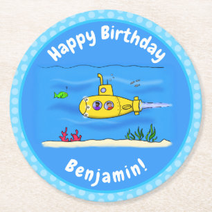Happy U-Boot-Cartoon Runder Pappuntersetzer