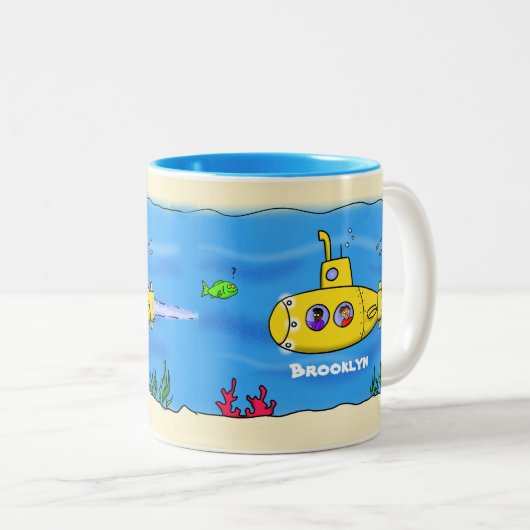 Happy U-Boot-Cartoon Zweifarbige Tasse (VorderseiteRechts)