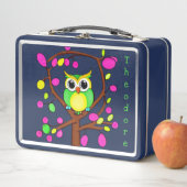 Happy Uhu in einem mehrfarbigen Baum Metall Brotdose (Beispiel)