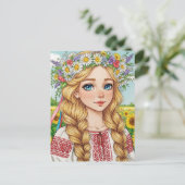 Happy Ukrainian Girl Blume Wreath Postcard Postkarte (Stehend Vorderseite)