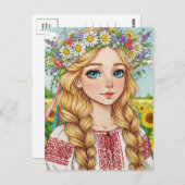 Happy Ukrainian Girl Blume Wreath Postcard Postkarte (Vorne/Hinten)