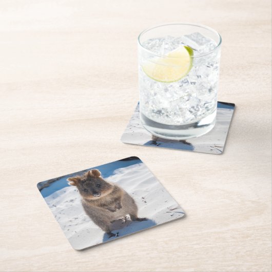 Happy und niedliches Quokka am Strand Rechteckiger Pappuntersetzer (Vor Ort)