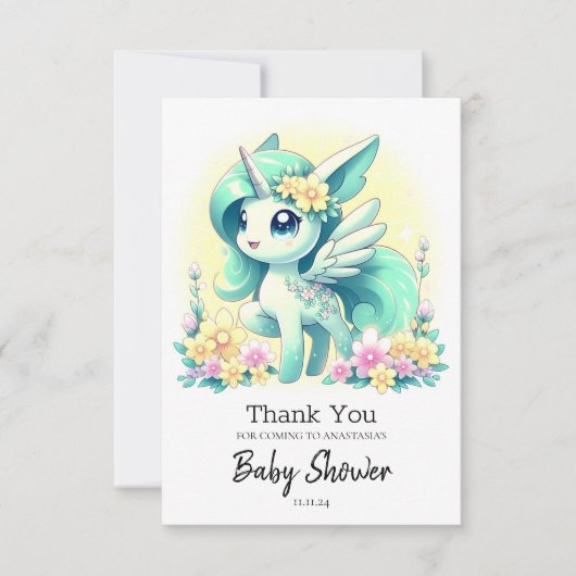 Happy Unicorn Baby Dusche Dankeskarte (Vorderseite)