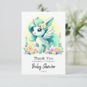 Happy Unicorn Baby Dusche Dankeskarte (Stehend Vorderseite)