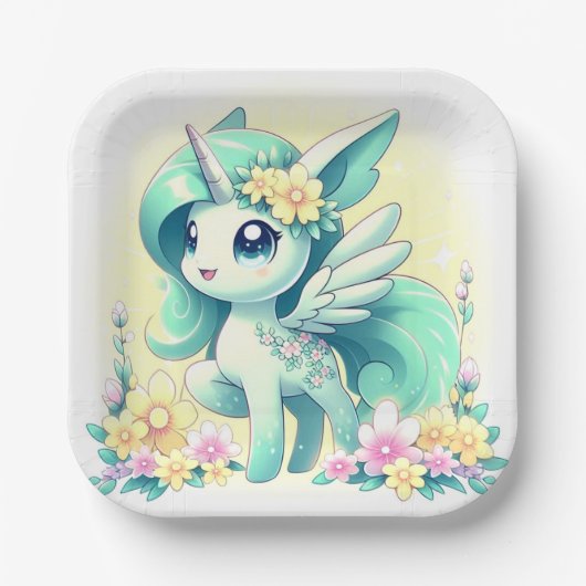 Happy Unicorn Baby Dusche Pappteller (Vorderseite)