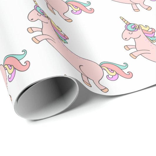 Happy Unicorn Horn Pink Candy Stars Kinderdusche Geschenkpapier (Rolleneckpunkt)