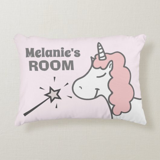 Happy Unicorn mit Pink Hair Personalisiert Girl's Dekokissen (Vorderseite)