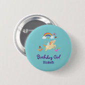 Happy Unicorn mit Rainbow Clouds Birthday Girl Button (Vorne & Hinten)