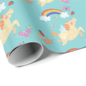 Happy Unicorn mit Regenbogenwolken und Blume Geschenkpapier (Rolleneckpunkt)