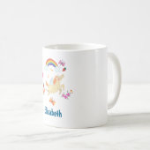 Happy Unicorn mit Regenbogenwolken und Blume Kaffeetasse (VorderseiteRechts)